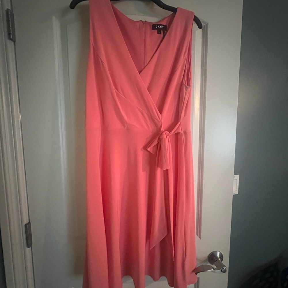 DKNY Salmon colored Sleeveless Midi Sundress for Weddings